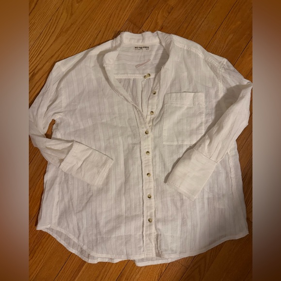 NEW FREE PEOPLE WE THE FREE SUMMER SORBET SHIRT CLEAN IVORY XS Button Up - Picture 4 of 7